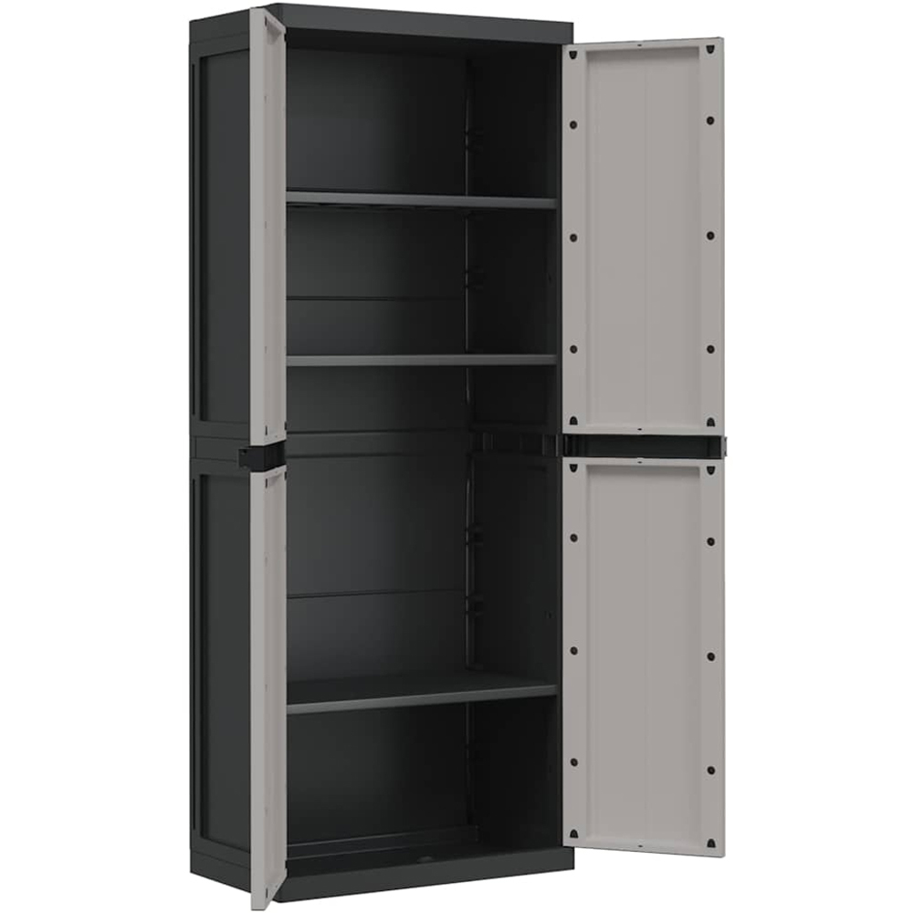 vidaXL 2 Door Grey and Black Outdoor Storage Cabinet with Black Handle Image 4