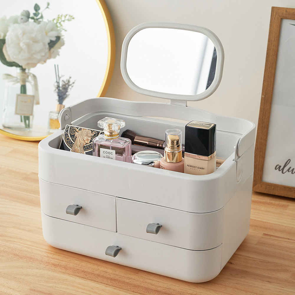 Living and Home White Large Makeup Organiser with Mirror Image 2