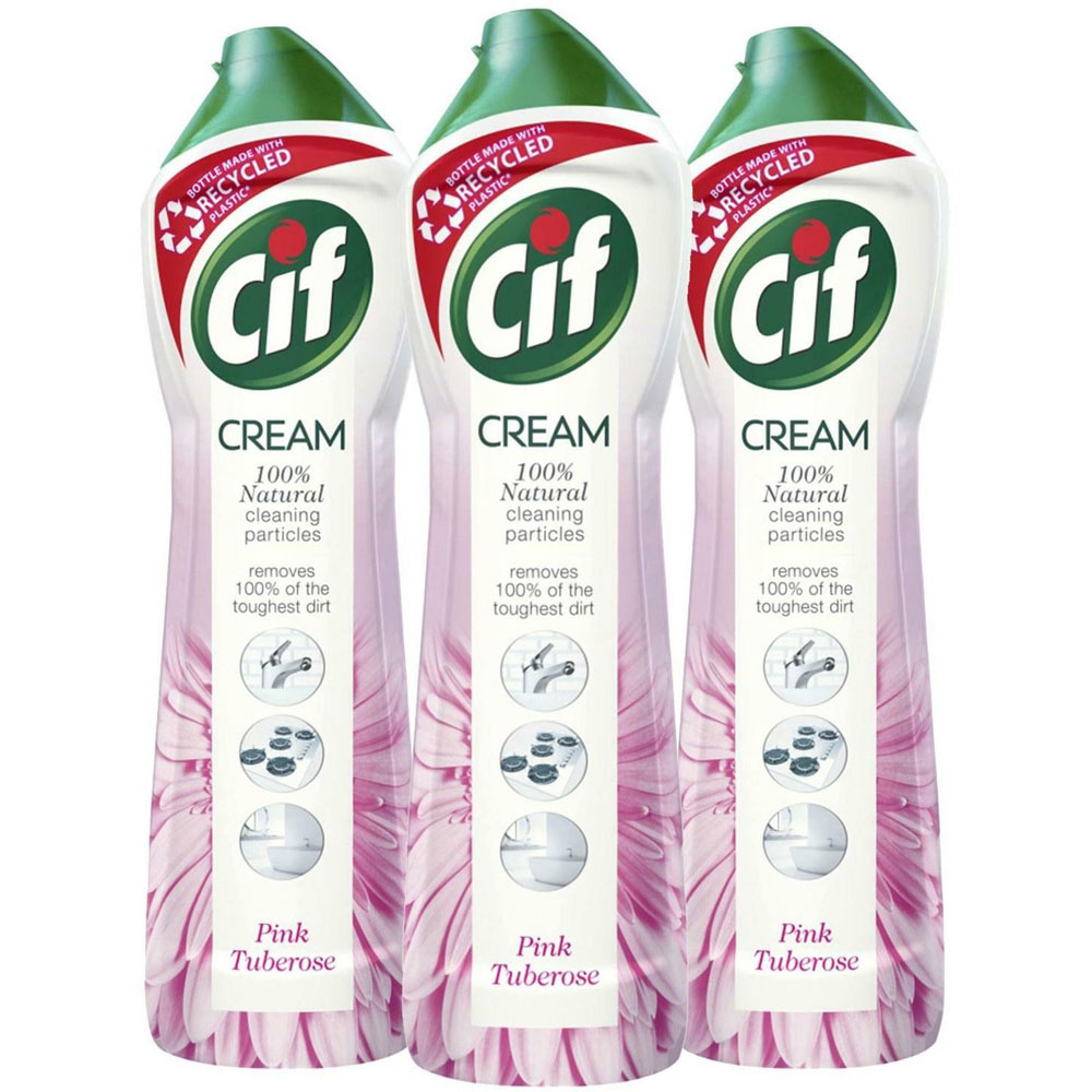 CIF Natural Cleaning Particles Pink Tuberose Cleaner Cream 500ml 3 Pack Image 1