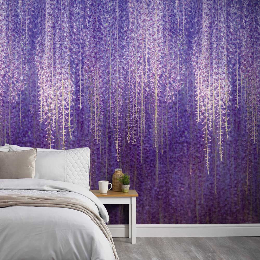 Grandeco Cascading Wisteria Flowers Purple Wall Mural Image 1