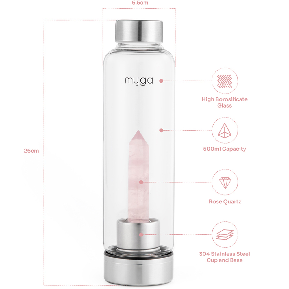 Myga Rose Quartz Crystal Glass Water Bottle 500ml Image 3