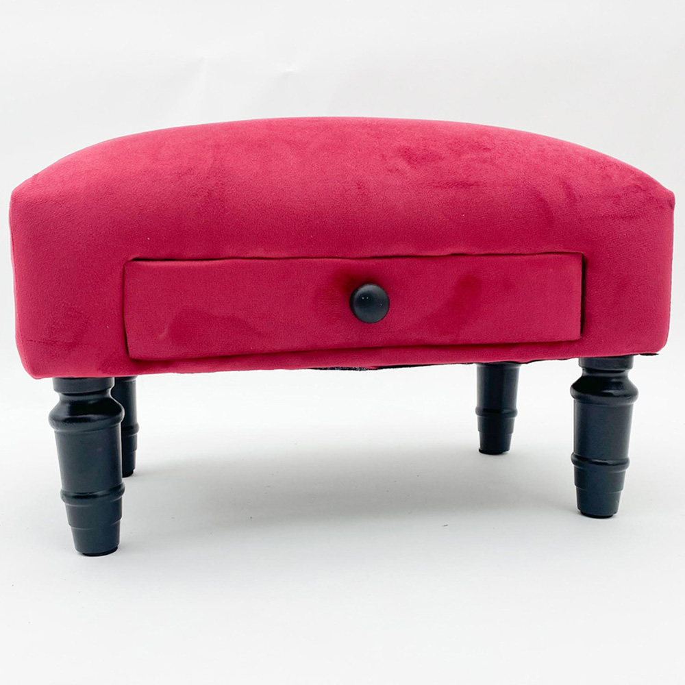Acacia Home Single Drawer Red Velvet Footstool Image 2
