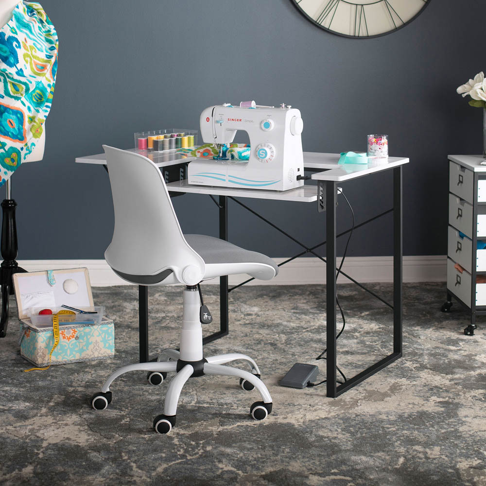 Sewing Online 18617 White and Grey Hydraulic Foldable Sewing and Office Chair Image 6