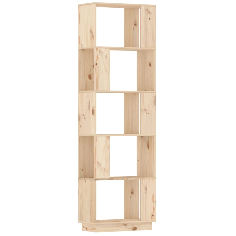 vidaXL 5 Shelf Natural Solid Pine Wood Tall Bookcase Image 2
