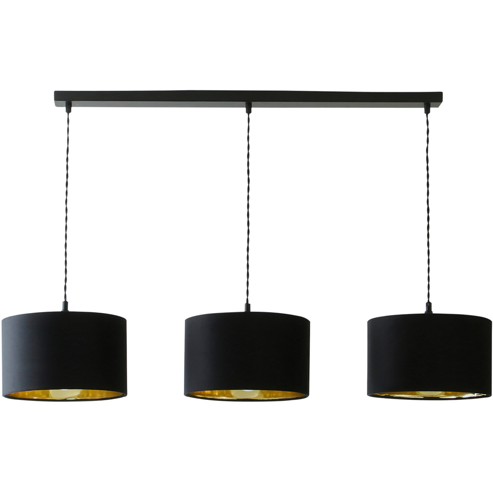 ValueLights Reni Black Velvet and Gold Shade 3 Drop Bar Black Diner LED Ceiling Light Image 1