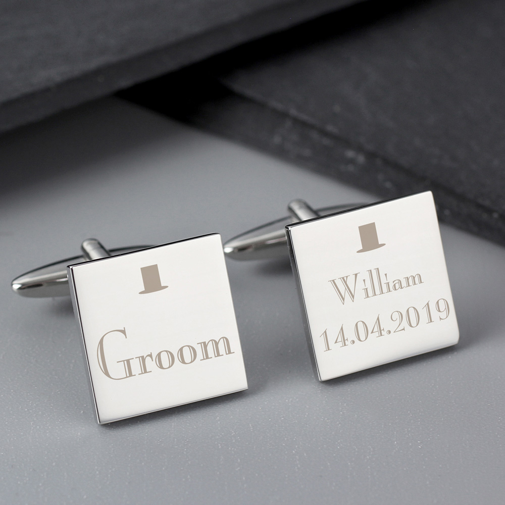 Personalised Memento Personalised Wedding Groom Square Cufflink Image 2
