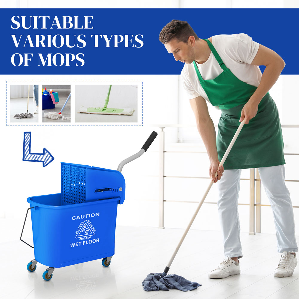 HOMCOM Blue Wringer Handle Mop and Bucket Set on Wheels 20L Image 7