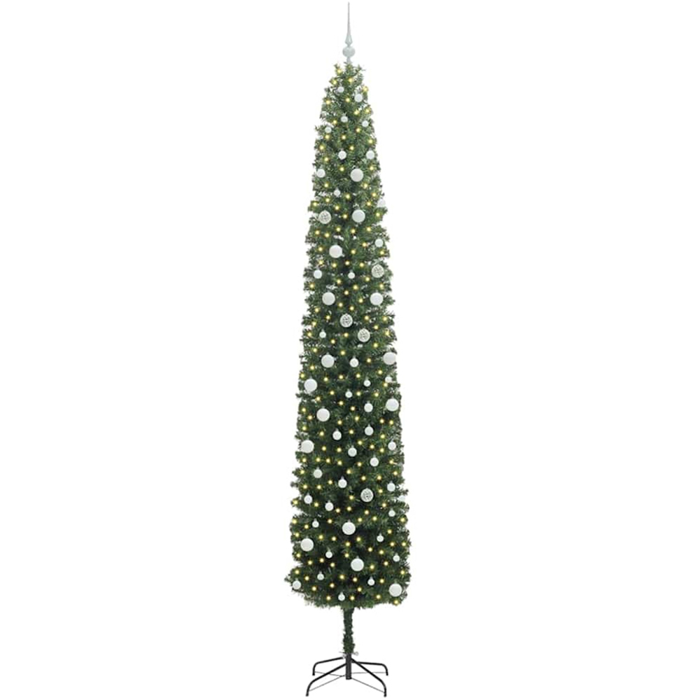 vidaXL Green Artificial Christmas Tree with LEDs White Decoration Ornaments 10ft Image 1
