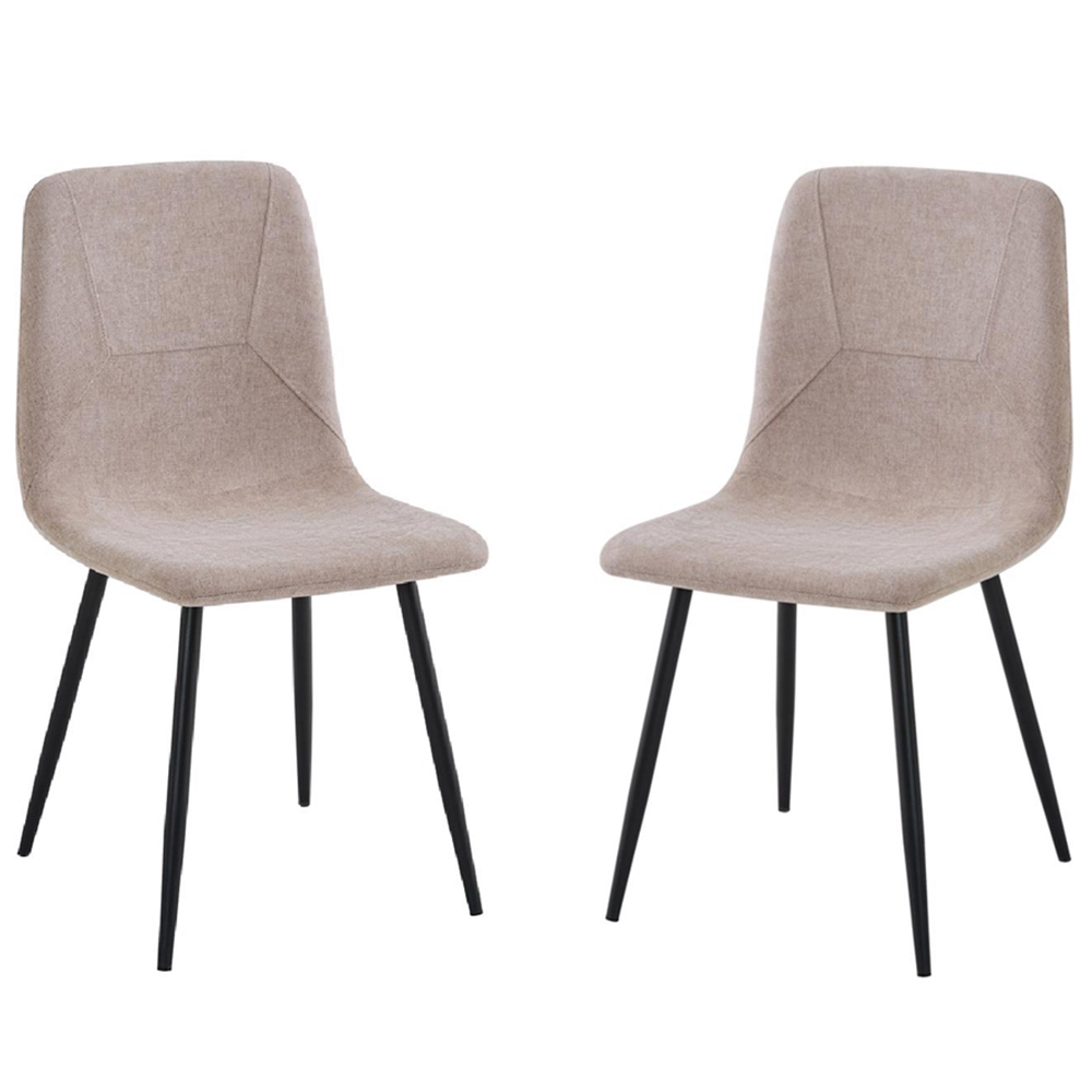 FWStyle Esme Set of 2 Light Brown and Black Linen Upholstered Steel Frame Dining Chair Image 2