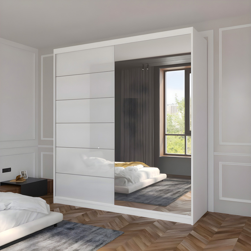 Sliding Wardrobes 4U Infinity 2 Door White High Gloss Wide Mirrored Wardrobe 200cm Image 3