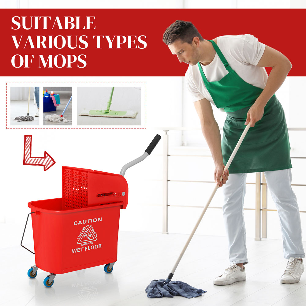 HOMCOM Red Wringer Handle Mop and Bucket Set on Wheels 20L Image 7