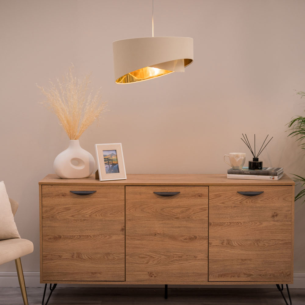 ValueLights Trekan Mink and Metallic Gold Pendant Lamp Shade Image 5