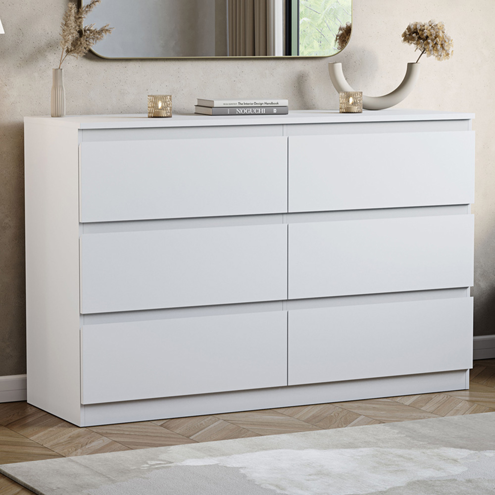 VIDA DESIGNS Denver 6 Drawer White Chest of Drawers Image 1