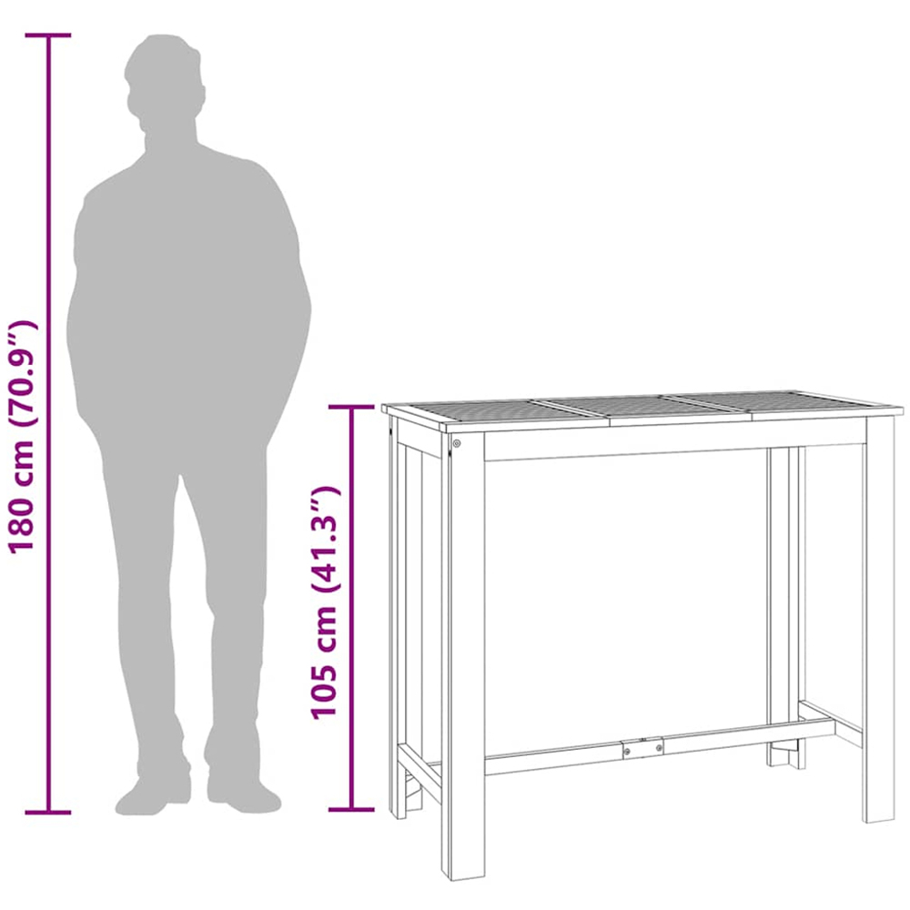 vidaXL Solid Wood Acacia Rectangular Garden Bar Table Image 7