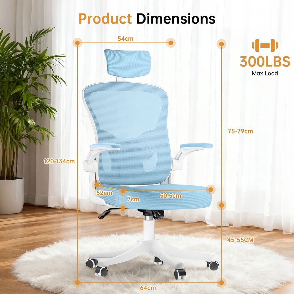 Rattrix Blue Mesh Height Adjustable Ergonomic Office Chair with Flip-Up Arms and Lumbar Support Image 7