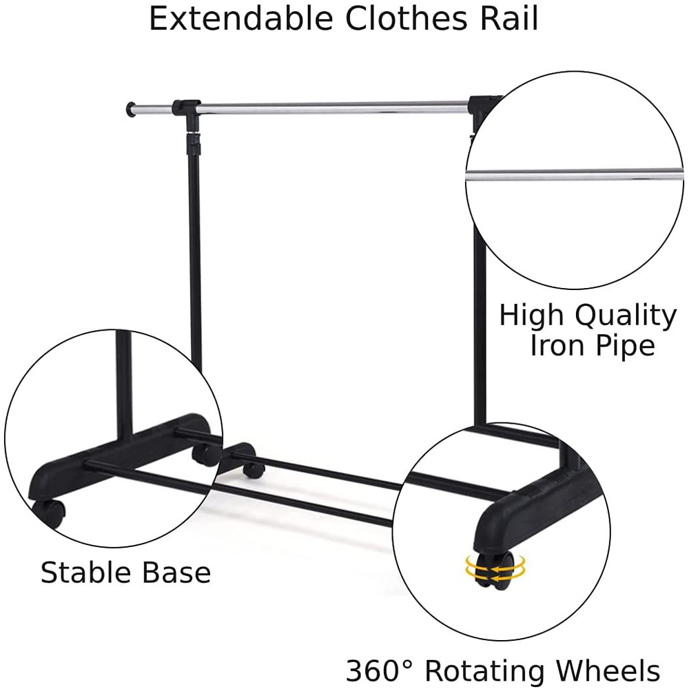Costway Single Rail Adjustable Garment Rack with Wheels Image 8
