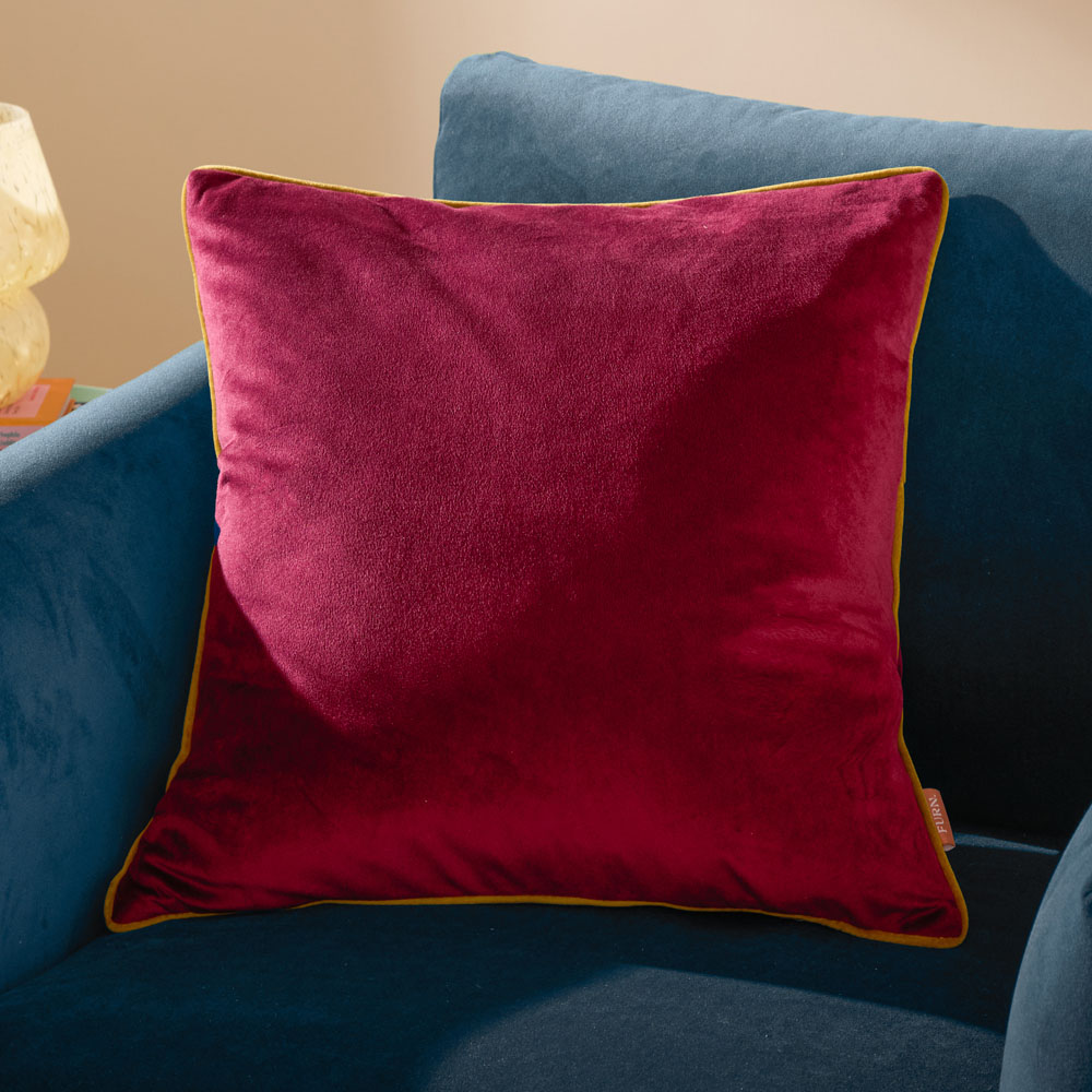 Furn Meridian Maroon and Moss Velvet Cushion 45 x 45cm Image 2
