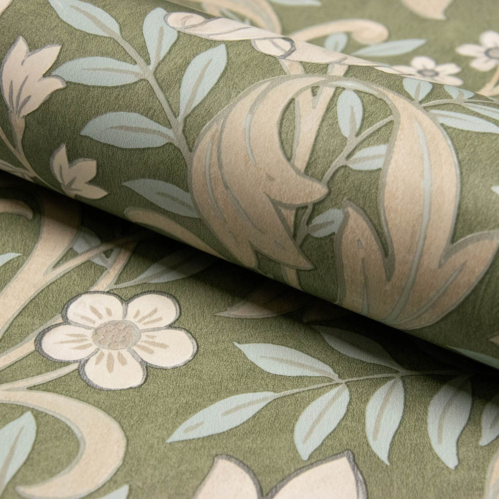 Grandeco Marian Vintage Art Nouveau Floral Trail Green Wallpaper Image 3