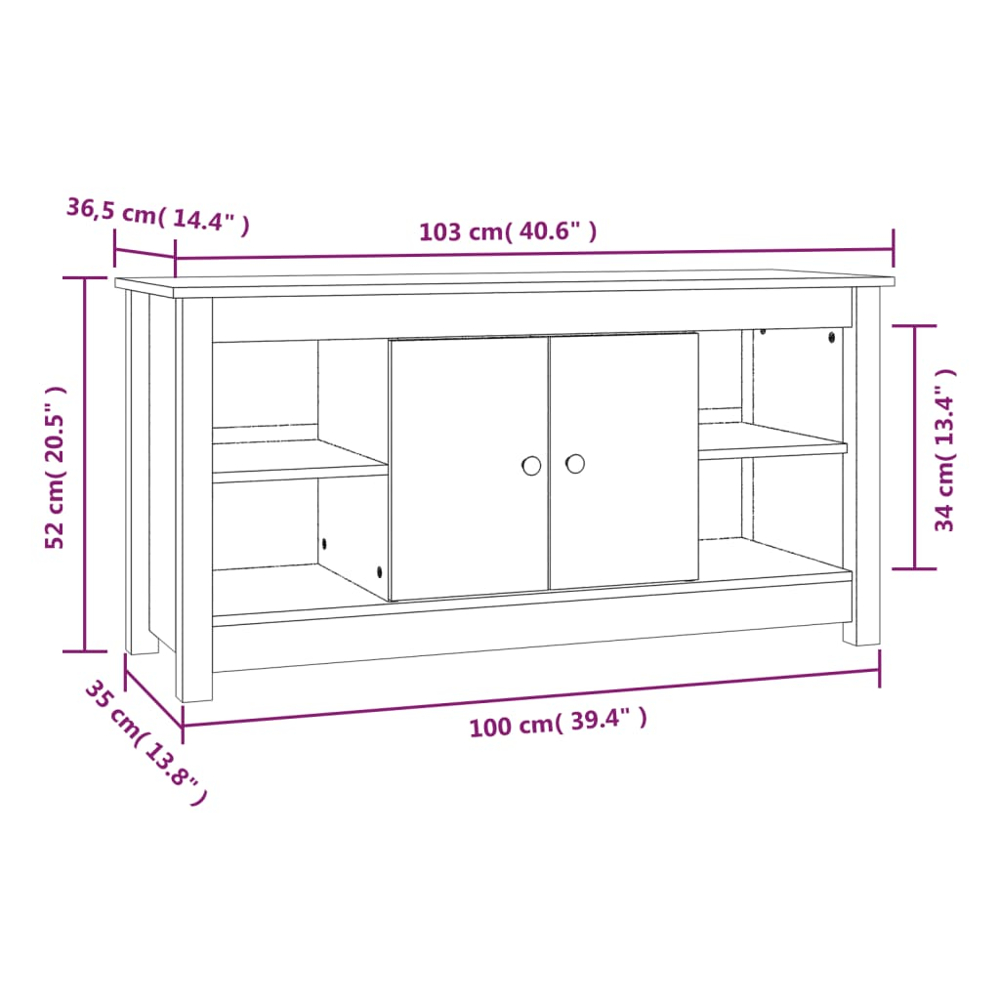 vidaXL 2 Door 4 Shelf Black Solid Pine Wood TV Cabinet Image 9