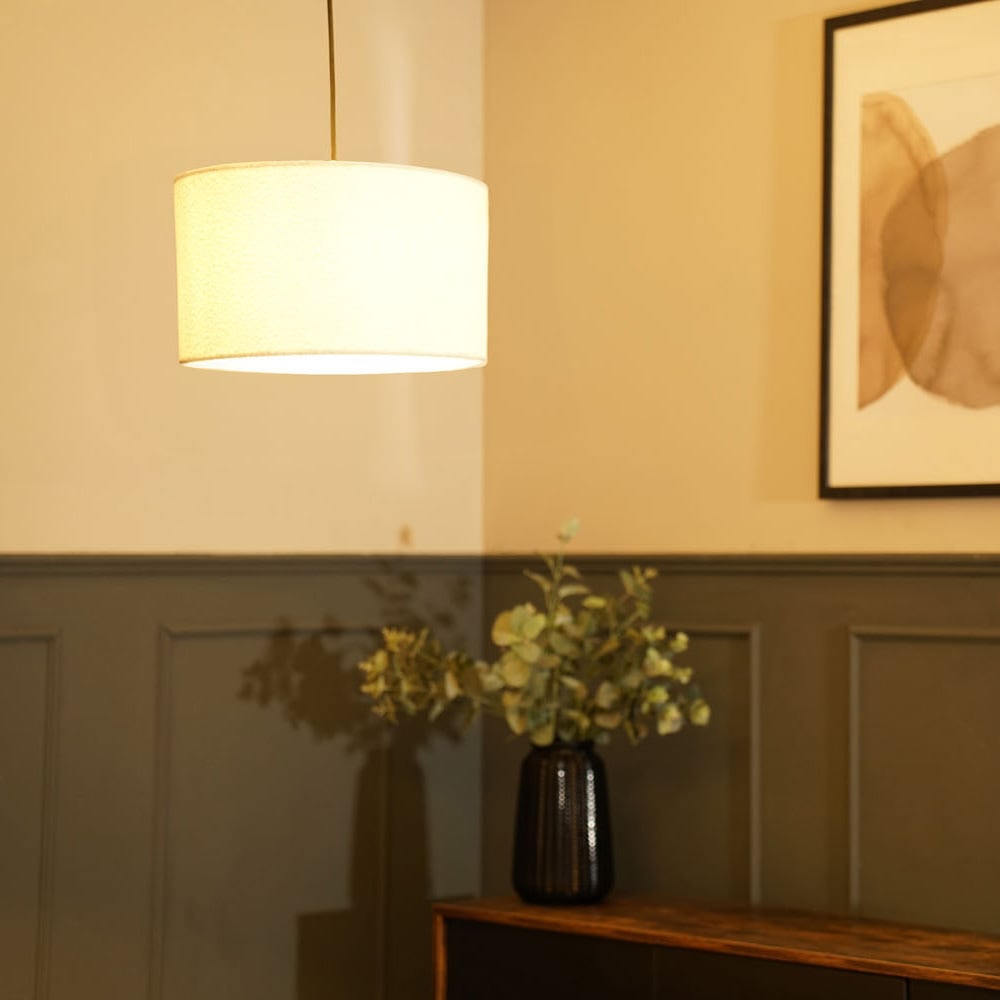 ValueLights Reni Cream Boucle Ceiling Drum Lamp Shade Medium Image 2
