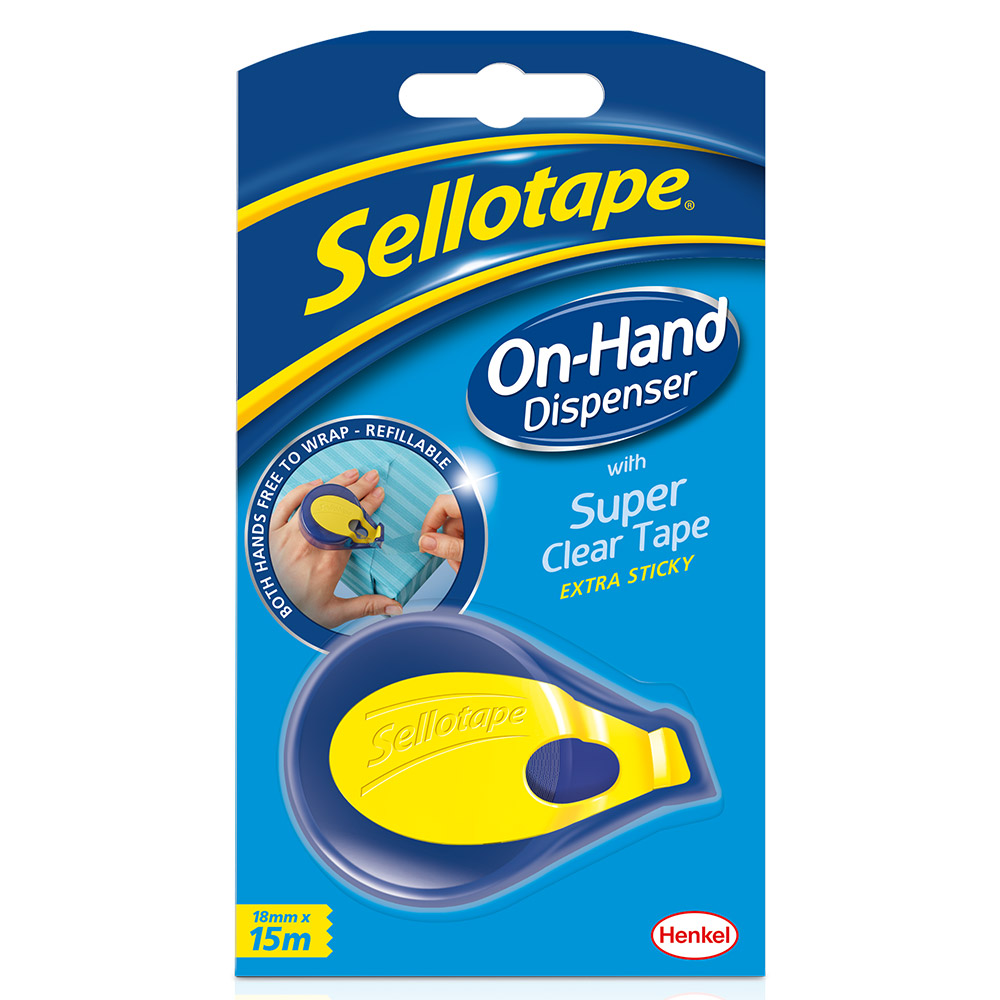 Sellotape On-Hand Tape Dispenser with Super Clear Tape Roll 18mm x 15m Image 1