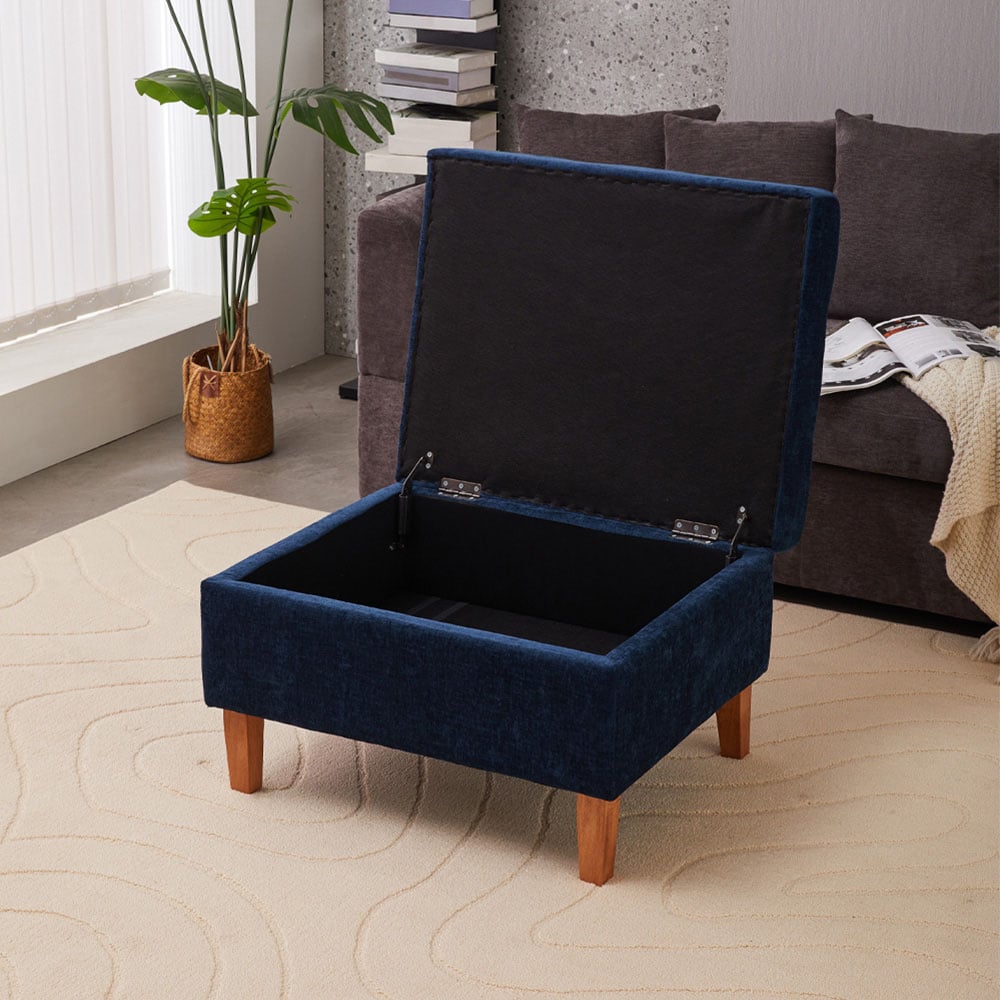 Living and Home Blue Chenille Ottoman Stool Image 7