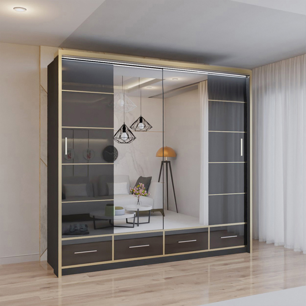 Sliding Wardrobes 4U 2 Sliding Door Black Modern High Gloss Mirrored Wardrobe Image 3