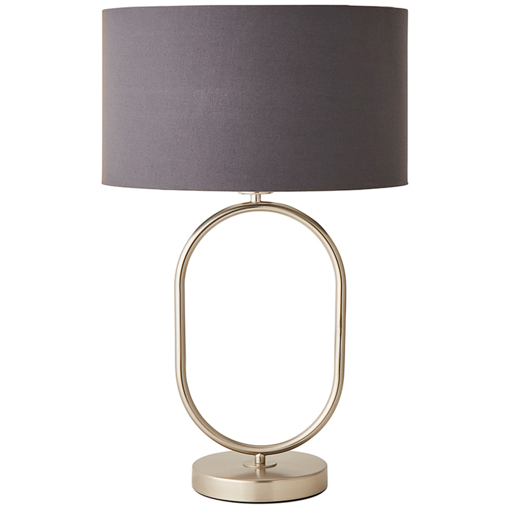 ValueLights Antonia Charcoal Fabric Drum Lamp Shade Brushed Chrome Oval LED Table Lamp Image 1