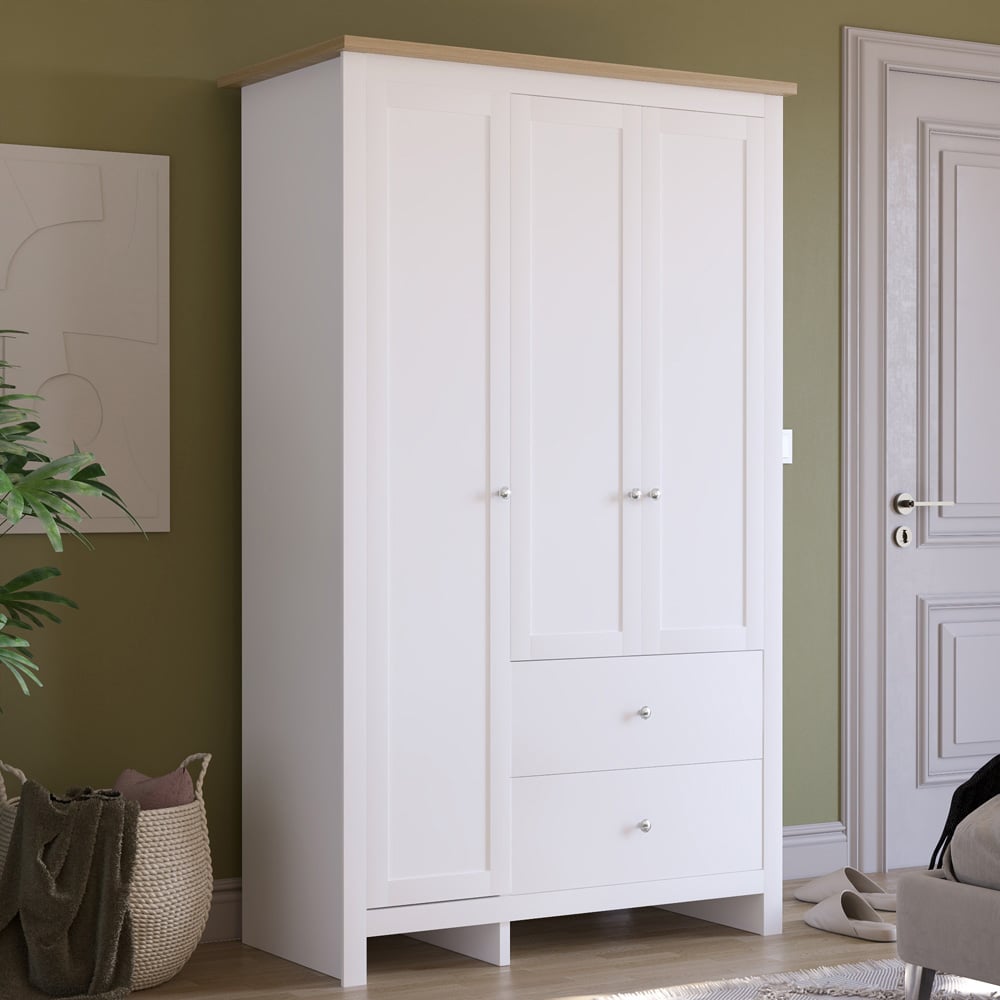 Vida Designs Arlington 3 Door 2 Drawer White Wardrobe Wilko