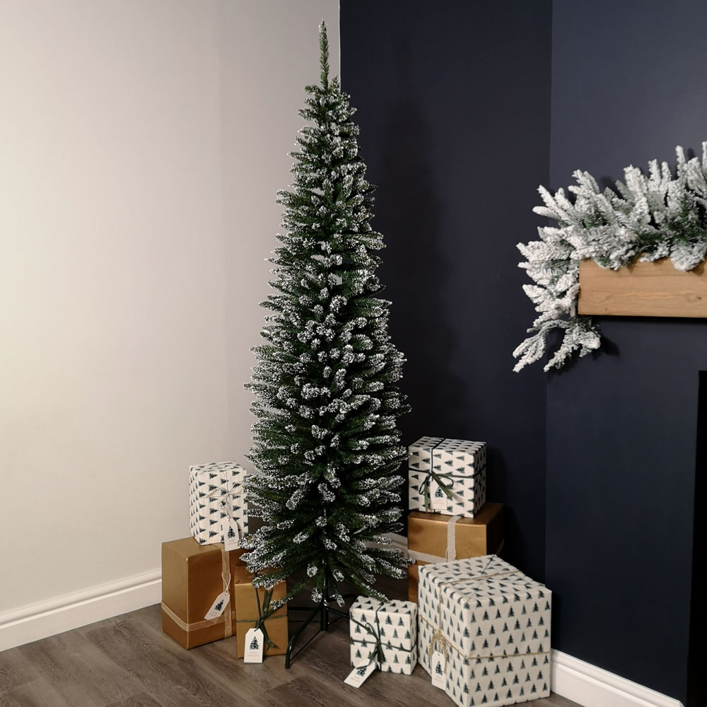 Samuel Alexander Green Snow Tipped Pencil Slim Artificial Christmas Tree 6.5ft Image 9