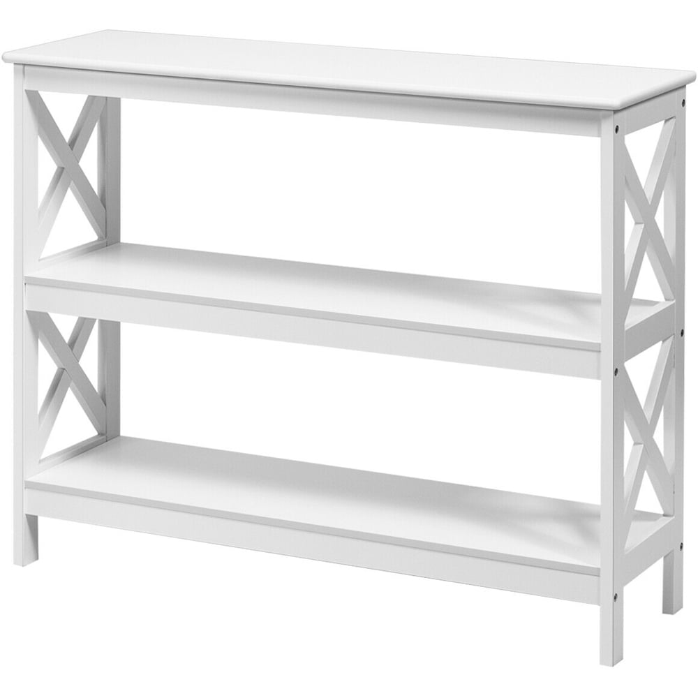 Costway 2 Shelf White Industrial Console Table Image 2