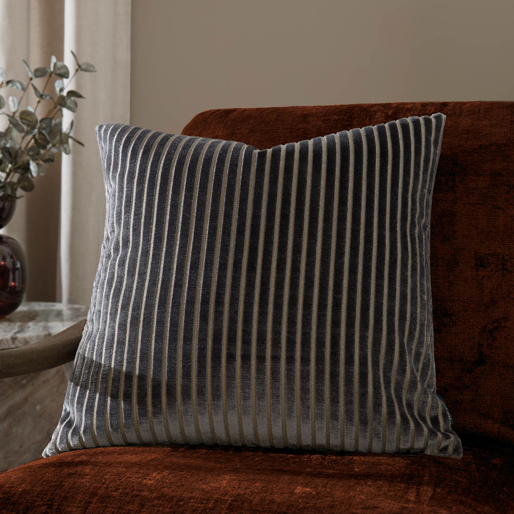 Paoletti Savoy Charcoal Stripe Velvet Reversible Cushion 50 x 50cm Image 2