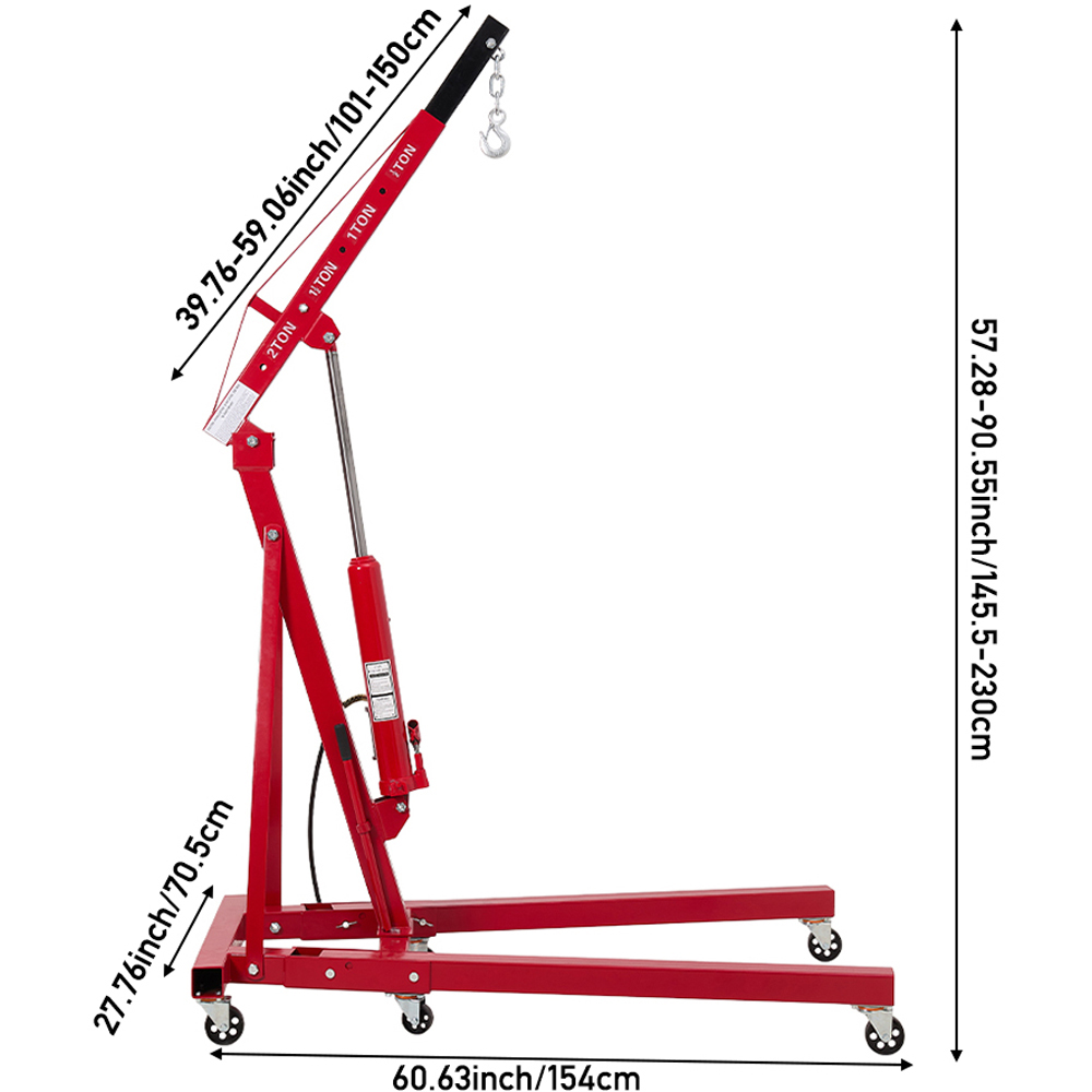Living and Home Red Adjustable Boom and Wheels Hydraulic and Pneumatic Engine Crane Image 8