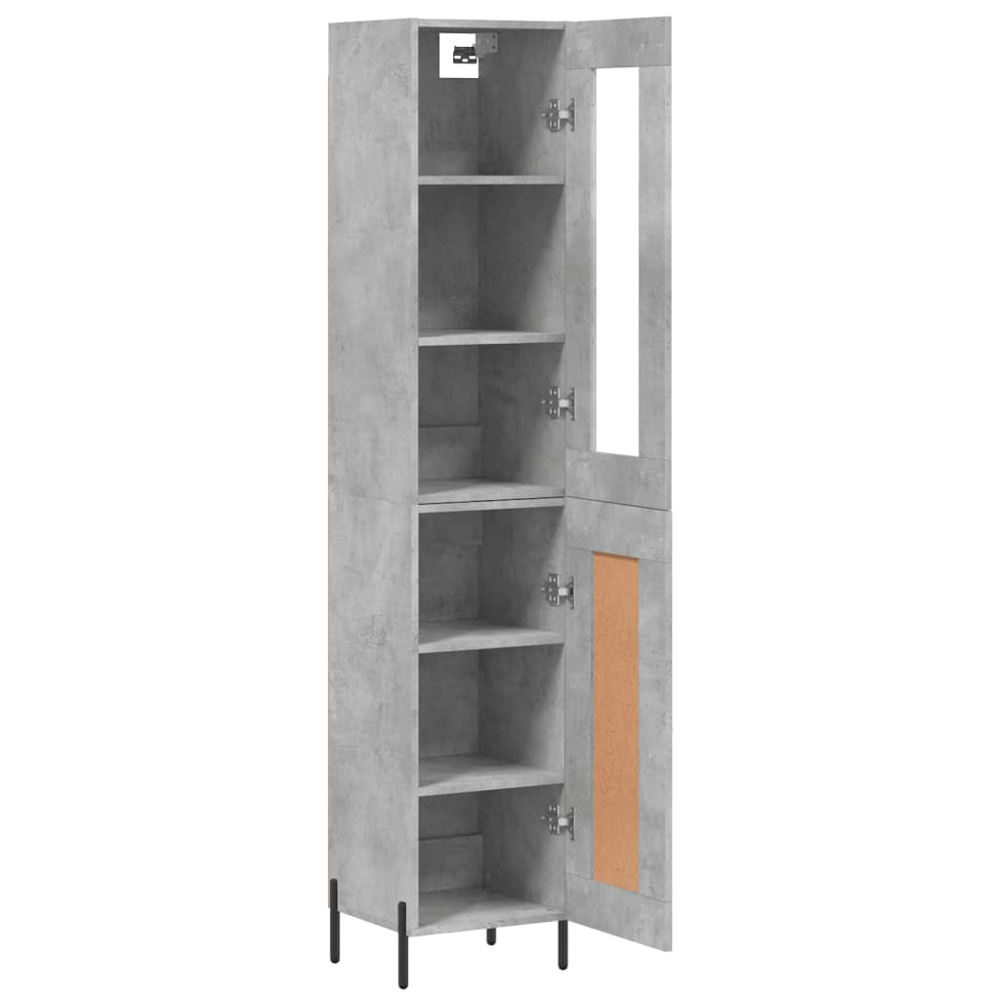 vidaXL 2 Door Glass and Wood Concrete Grey Highboard Image 4