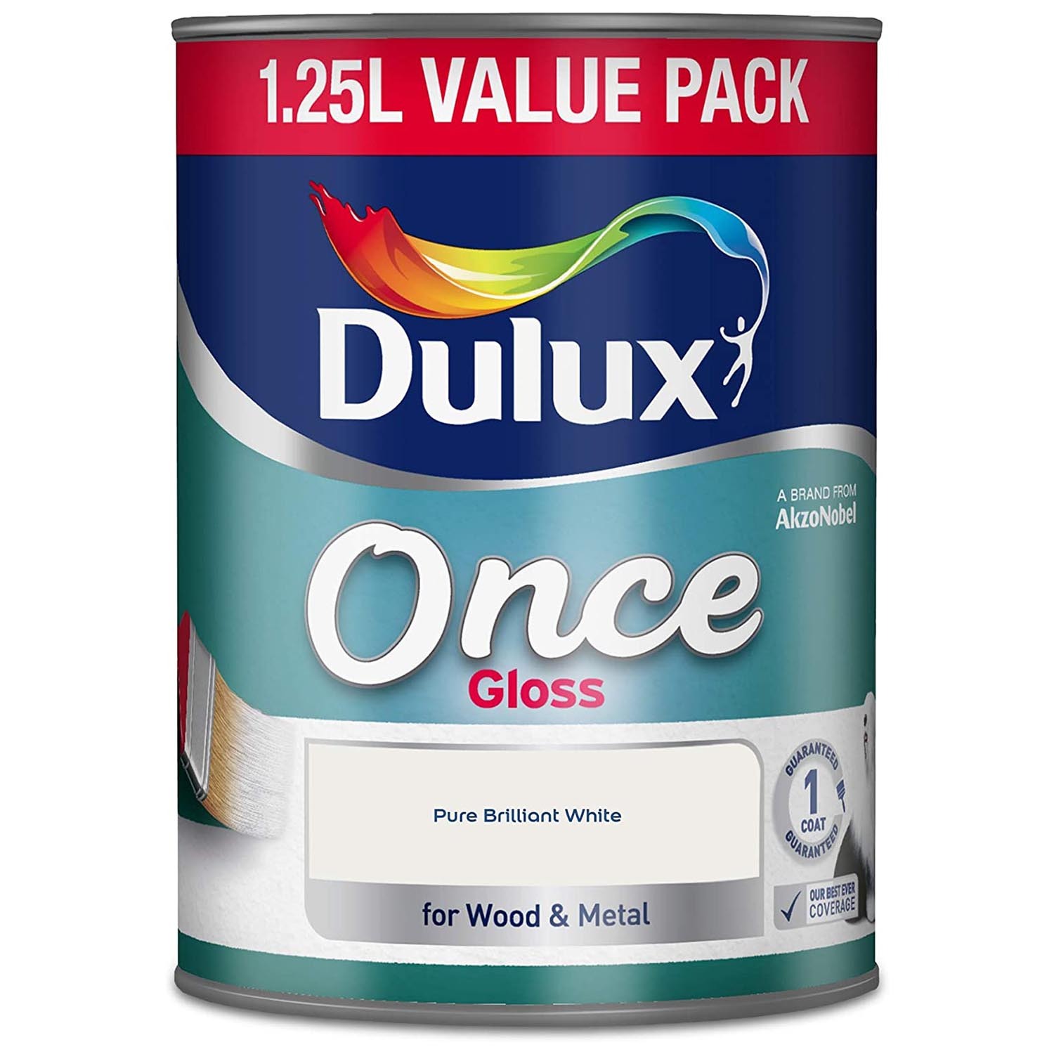 Dulux Once Wood and Metal Pure Brilliant White Gloss Paint 1.25L Image 2