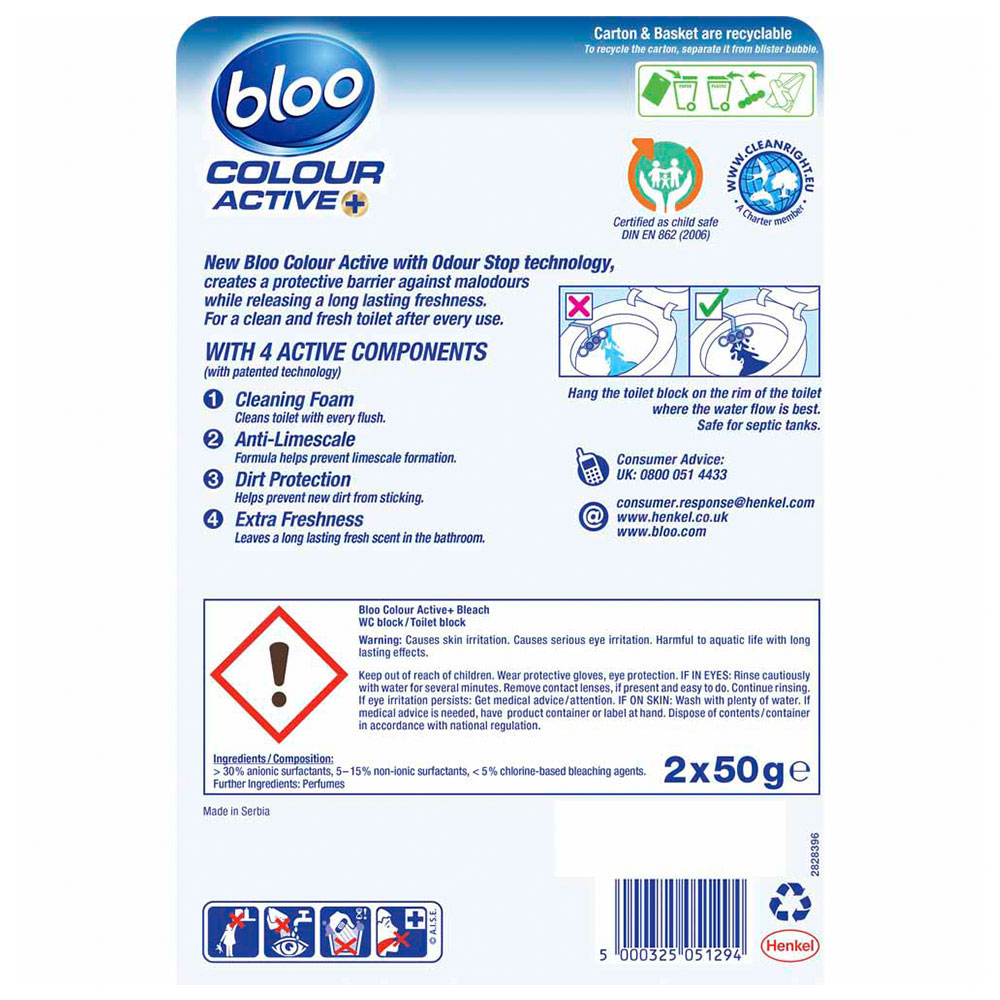 Bloo Colour Active Bleach Toilet Rim Block 2 x 50g Image 2