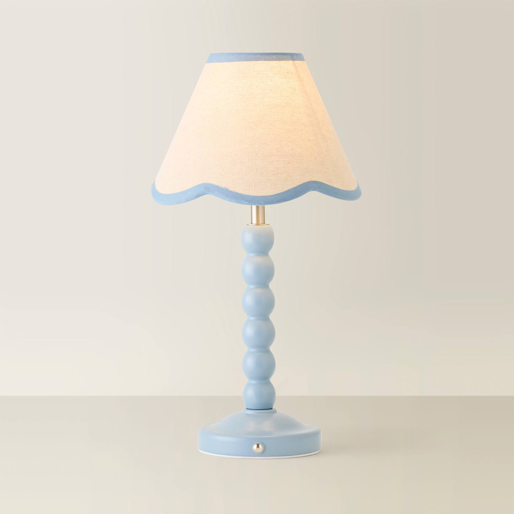 ValueLights Bobble Blue Scallop Shade Blue Rechargeable Wooden LED Table Lamp Image 5