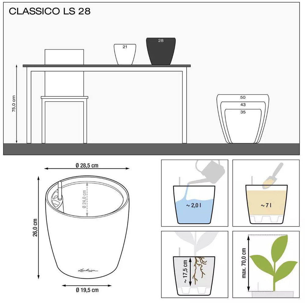Lechuza Classico Charcoal Polyresin Self Watering Planter 28cm 2 Pack Image 7
