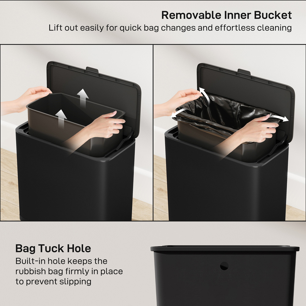HOMCOM Black Hanging Bin with Stay-Open Lid 8L Image 6