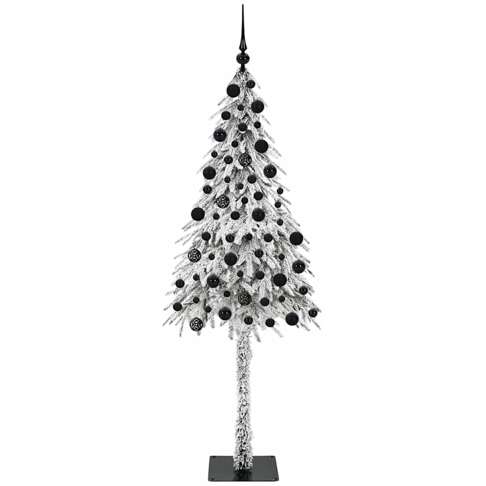 vidaXL Pre-Lit Black Bauble White Snow Flocked Artificial Christmas Tree 7ft Image 2
