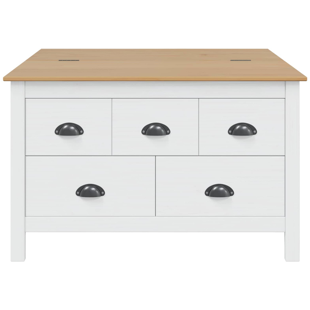 vidaXL Hill 5 Drawer White and Honey Brown Solid Pine Wood Coffee Table Image 6