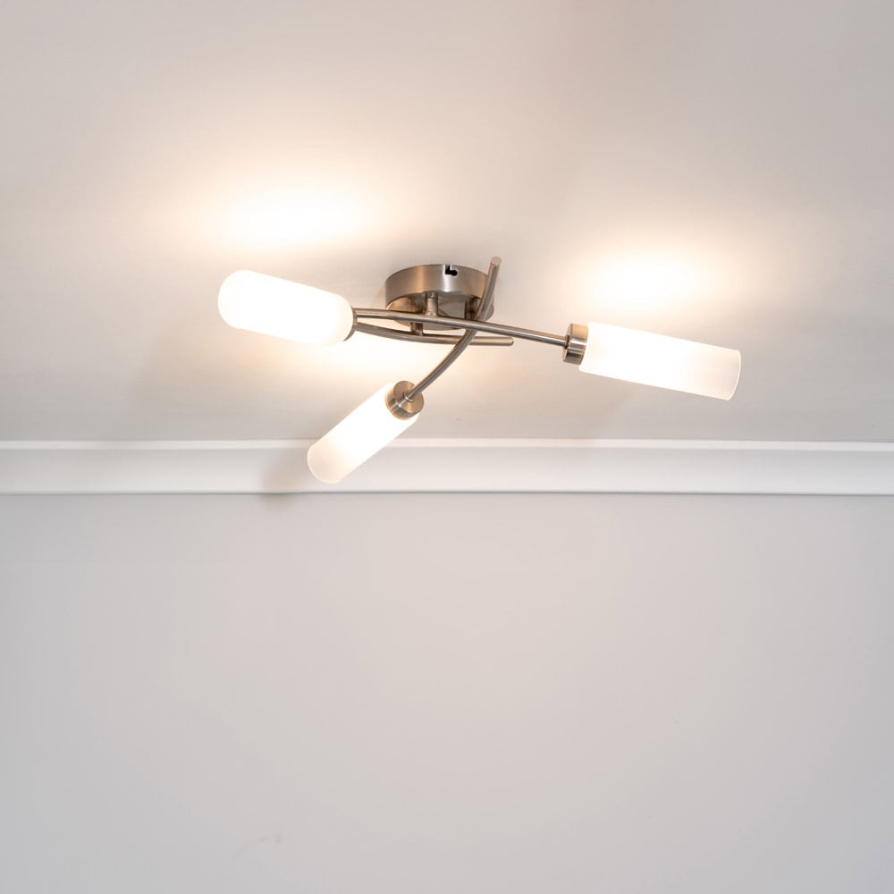 ValueLights Maya Brushed Chrome 3 Way Curved Cross Over Flush LED Ceiling Light Image 2