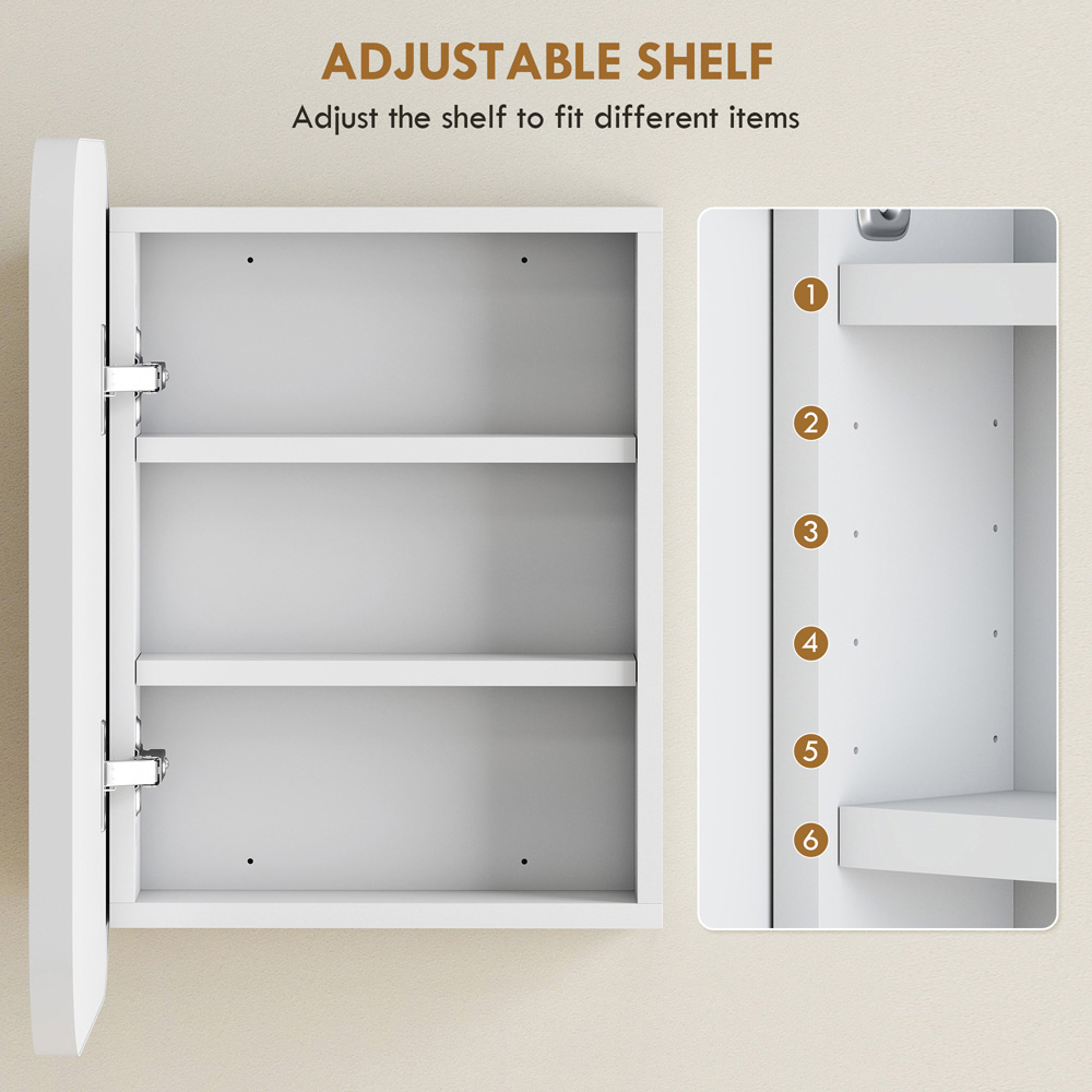 Portland White Wall Mounted Adjustable Bathroom Cabinet with Mirror Image 6