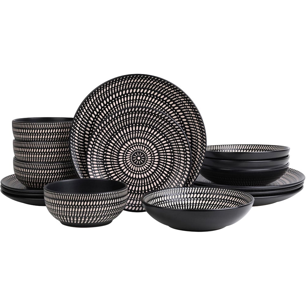 Waterside Black Pad Print 16 Piece Dinner Set Image 1