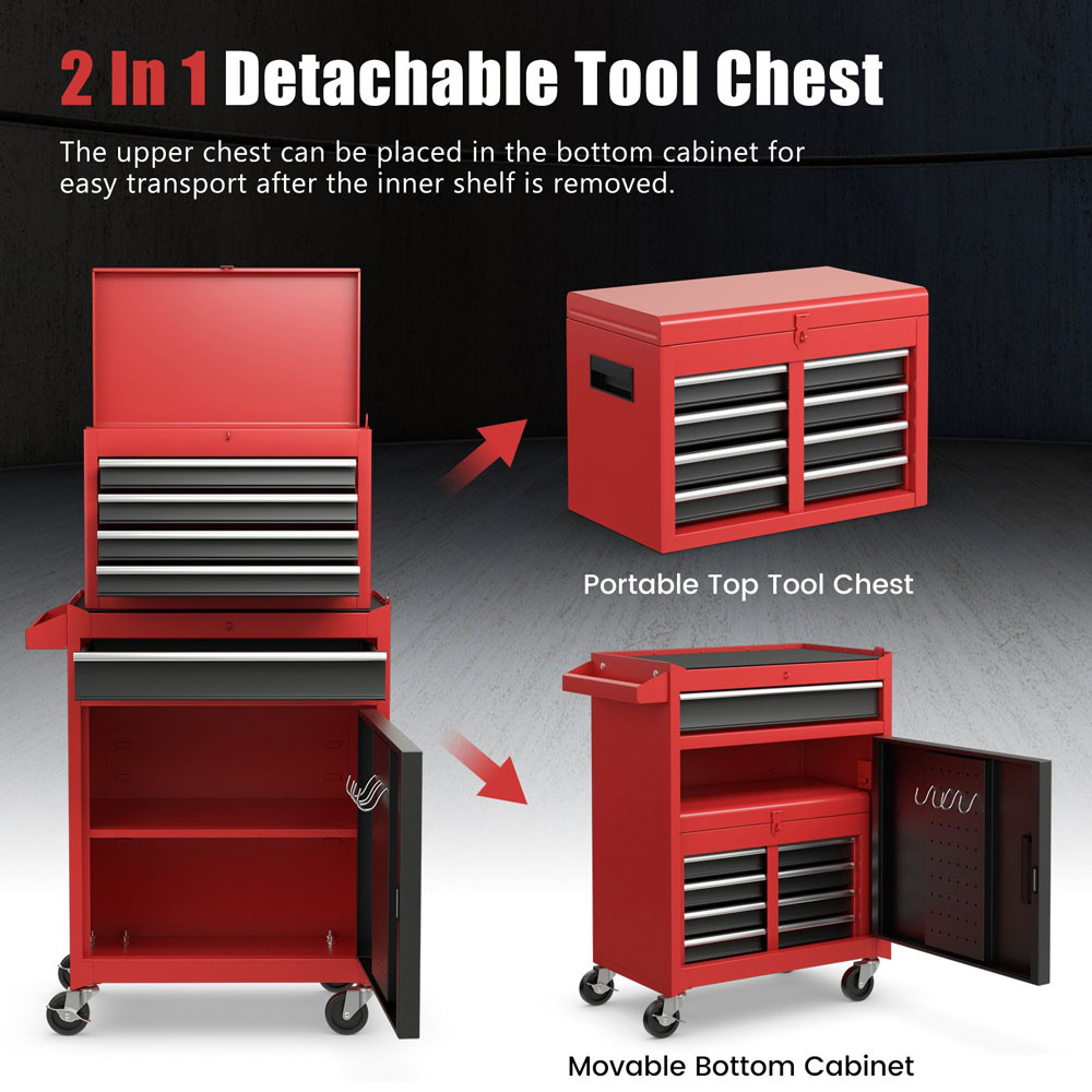 Costway 5 Drawer Black and Red High Capacity Tool Storage Cabinet Image 5