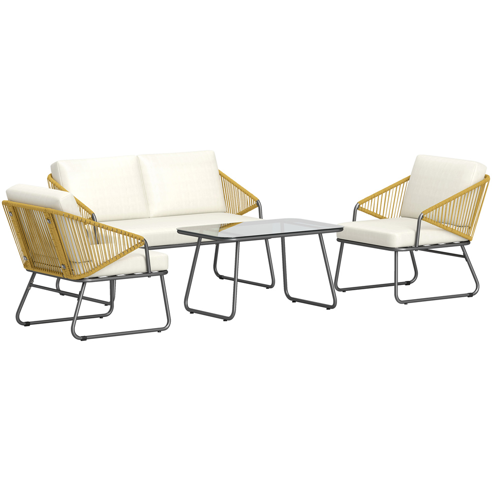 Outsunny 4 Seater Natural Cushion Rattan Garden Furniture Set Image 2