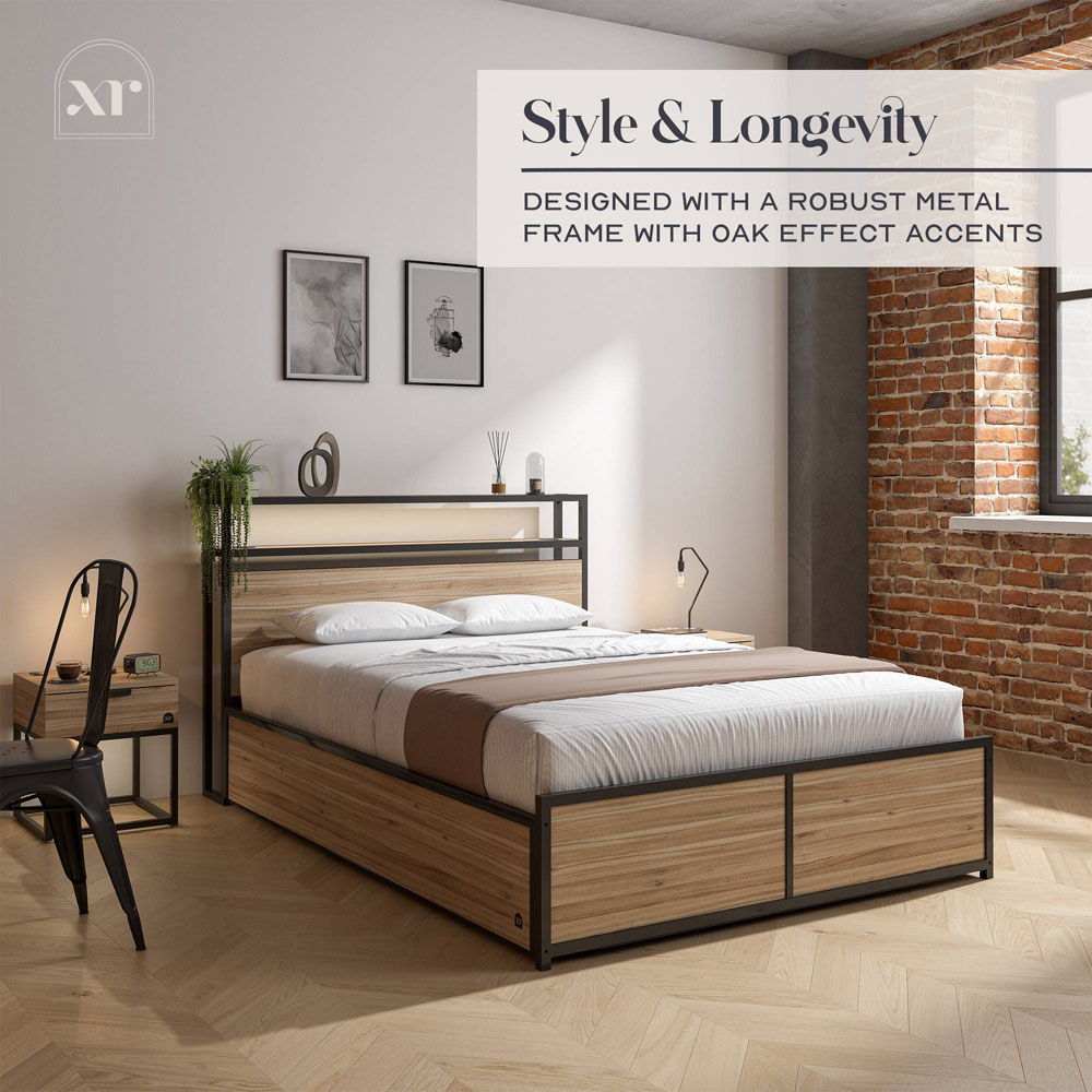XR Living Denver King Size Oak and Black Ottoman Bed with App Controlled LED Light Image 7