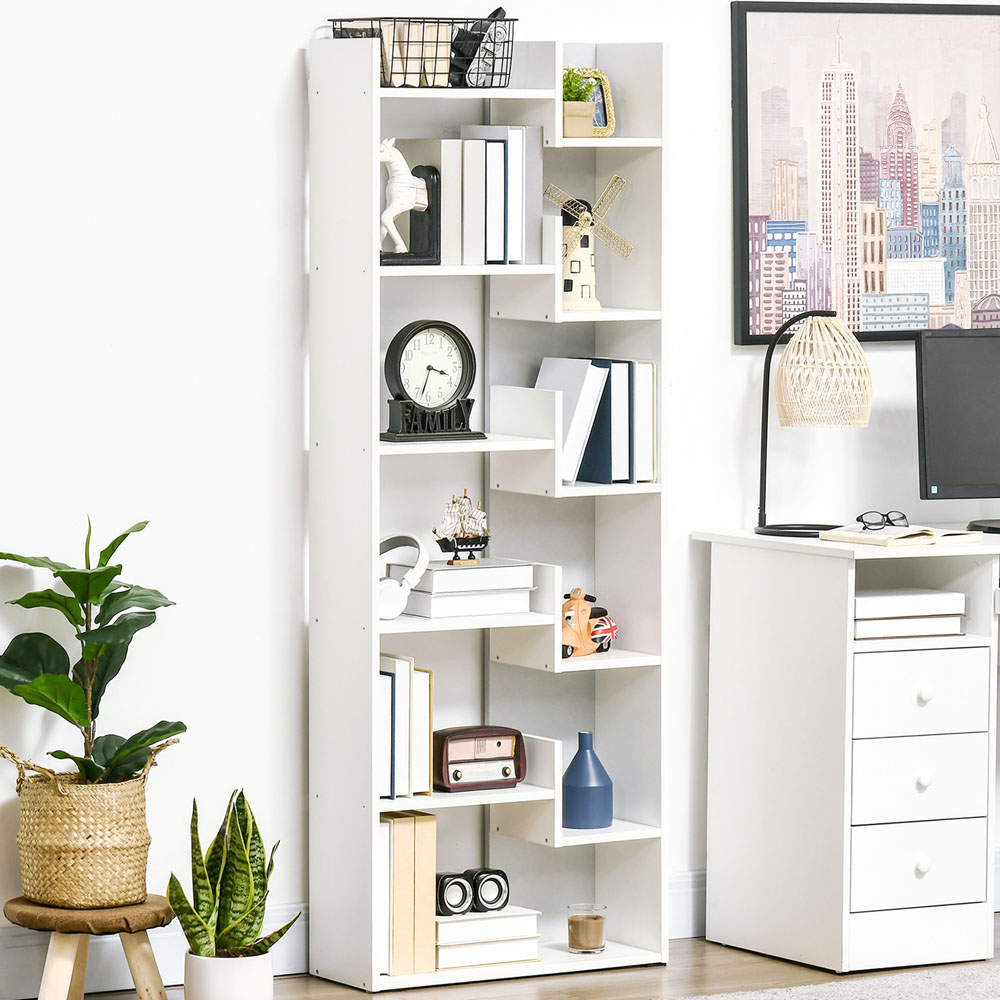 HOMCOM 11 Shelf White Modern Bookcase Image 1