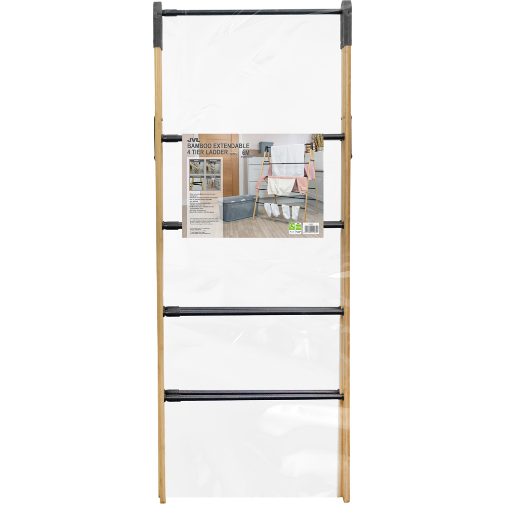 JVL 4-Tier Black and Bamboo Extendable Clothes Ladder 6m Image 3