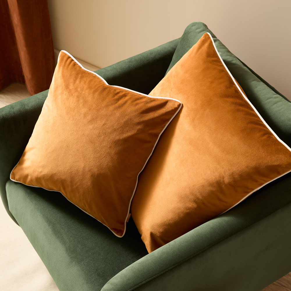 Furn Meridian Ginger and Ecru Velvet Cushion 45 x 45cm Image 5